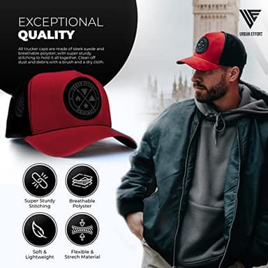 Urban Effort Mesh Back Cap - for Men and Women Baseball Hat 5-Panel Trucker Hat - Great Snapback Closure for Hunting & Hiking (Red) - Image 2