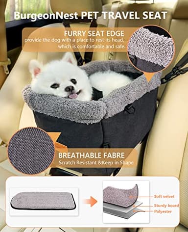 BurgeonNest Dog Car Seat for Small Dog, Center Console Pet Booster Seat with Metal Frame, Upgraded Puppy Carseat with Double Protection Seat Belts, Washable Cushion, Safety Leash and Storage Pocket - Image 4