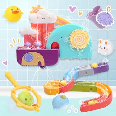 CUTE STONE Baby Bath Toys - Bathtub Toy W/ Water Slide Building Track, No Hole Floating Squirting Toys, Duck Fishing Net Game, Toddler Shower Toys, Educational Gifts for Boys & Girls - Image 6