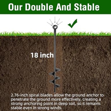 Fabulas Ground Anchors Heavy Duty, Swing Set Anchor Kit 18 Inch 4 Pack Screw in Earth Anchors Trampoline Stakes High Wind Metal Auger Anchor for Shed Tent Carports Securing Animals Camping Mobile Home - Image 4