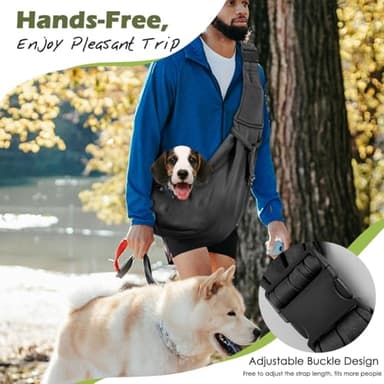 Pawaboo Small Dog Sling Carrier, Reversible Hands Free Dog Sling Carriers for Small Dogs and Cats, Puppy Slings Carrier with Adjustable Strap Buckle & Safety Harness, Puppy Essentials, Black - Image 3