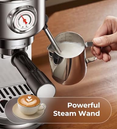 Espresso Machine with Milk Frother, 20 Bar High Pressure Professional Espresso Maker Automatic, Compact Stainless Steel Coffee Machine for Cappuccino, Latte, Gift for Coffee Lover, Dad or Mom, Silver - Image 6