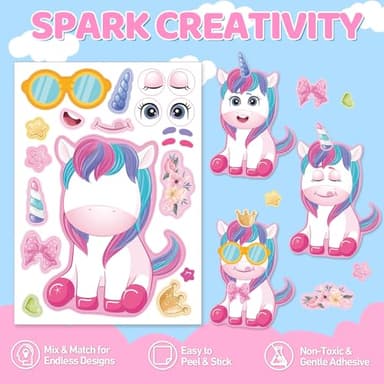 Aowplc 30 Sheets Make a Unicorn Stickers for Kids Party Favors, Birthday Decorations & Craft Activities - Image 3