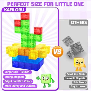 Feoxialy Magnetic Blocks - 52pcs Translucent Magnetic Cubes, Digit Building Blocks Magnet Toys for Kids, Rainbow STEM Creativity Toys 3+ Year Old Boys & Girls Toddlers Kids Christmas Birthday Gifts - Image 2