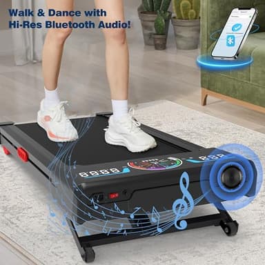 Walking Pad Treadmill with 12% 9-Level Auto Incline, 450 lbs Capacity RGB LED Screen, Bluetooth Speaker Under Desk Treadmill, Compact Treadmills for Home Hiking, Black - Image 4