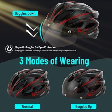 Favoto Bike Helmet Adult: Bicycle Helmet for Men Women - Lightweight Cycling Helmets with Led Light Detachable Magnetic Goggles, Breathable Road Bike Mountain Ebike Helmets Adjustable Dial Fit Red - Image 2