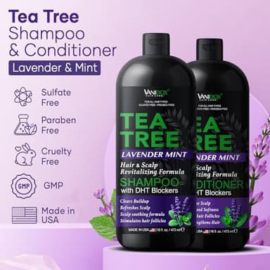 Vanidox Tea Tree Shampoo and Conditioner Set with Lavender and Mint | DHT Blockers | With 100% Pure Tea Tree Oil for Itchy, Dry Scalp | Sulfate & Paraben Free | For Men & Women | 16 fl oz Each - Image 2