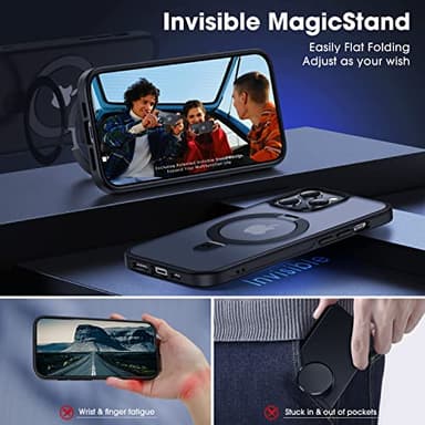 CASEKOO Designed for iPhone 14 Pro Max Case with Magnetic Invisible Stand [Military Drop Protection] [Compatible with MagSafe] Shockproof Slim Matte Translucent Promax Case 6.7", Black - Image 3