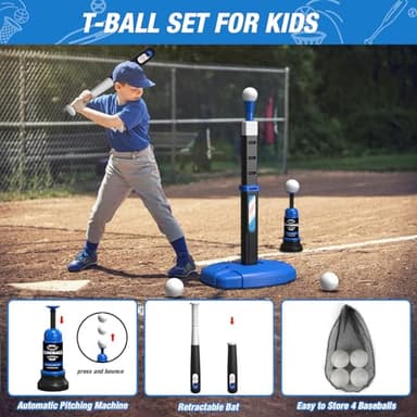 Wee Wonders 2 in 1 Toddler Basketball Hoop and T Ball Set with Automatic Pitching Machine - Adjustable Height, Kids Basketball Hoop Suit for Indoor/Outdoor, Sport Toys Gifts for Boys Age 3-5, Black - Image 5