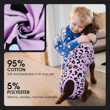 FUAMEY Recovery Suit for Dogs After Surgery,Soft Breathable Dog Bodysuit E-Collar & Cone Alternative Surgical Suit,Male Female Dog Neuter Spay Suits Anti Licking Wounds Onesie Purple Leopard L - Image 6