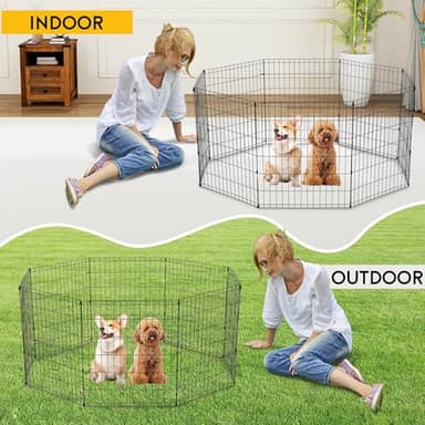 FDW 30 Inch Dog Pen 8 Panel Dog Playpen Indoor Outdoor Metal Puppy Pet Fence Portable Folding Animal Exercise Fence,Black - Image 5