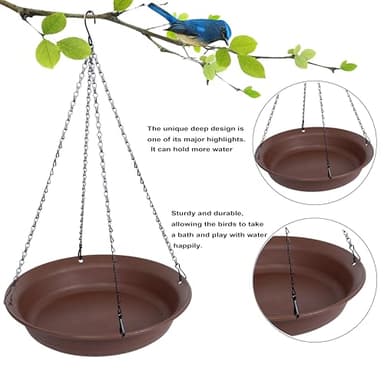 VUWEZ Hanging Bird Bath, Hanging Bird Water Feeder for Outdoors, Feeder Bowl, 1 Pack Birdbath Tray Accessories for Outside, Plastic Birdbaths Tray for Garden Patio Decoration (20", Chocolate) - Image 3