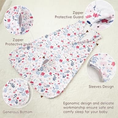 david's kids 3 Pack Warm Micro Fleece Baby Sleep Sack 0-6 Months, Soft Baby Wearable Blankets with 2-Way Zipper, Comfy Winter Sleeping Bags for Infant Newborn Girls Neutral, Small Size, Floral - Image 3