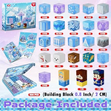 Magnetic Blocks - 100Pcs 0.8in Magnetic Building Block for Kids Ages 4-8, Transparent Magnet Block for Blue Princess Castle Build, Magnet Cubes Tiles Princess Toy for Girl 3 4 5 6 7 8-12 Birthday Gift - Image 3