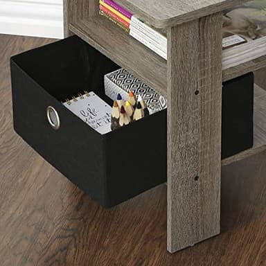 Furinno Andrey Set of 2 End Table / Side Table / Night Stand / Bedside Table with Bin Drawer, French Oak Grey - Image 6