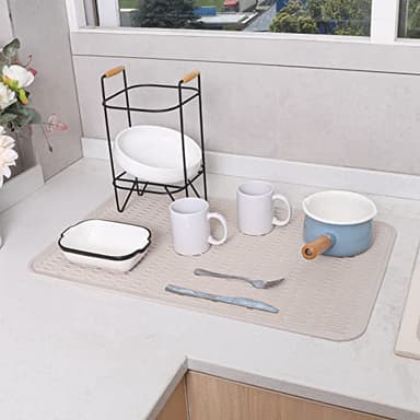 MicoYang Silicone Dish Drying Mat for Multiple Usage,Easy clean,Eco-friendly,Heat-resistant Silicone Mat for Kitchen Counter or Sink,Refrigerator or Drawer Liner Tapioca 3XL 28 inches x 18 inches - Image 7