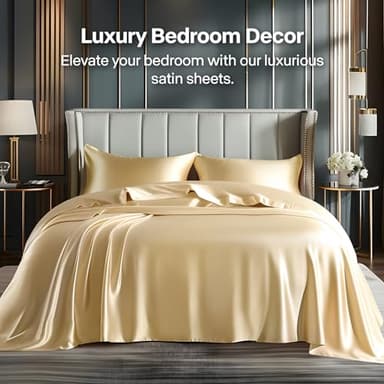 BEDELITE Satin Sheets Queen Size Bed Set, Luxury Soft Champagne Silky Sheets for Hair and Skin, Similar to Silk Bed Sheets Set 4 Pieces with 1 Deep Pocket Fitted Sheet, 1 Flat Sheet, and 2 Pillowcases - Image 2