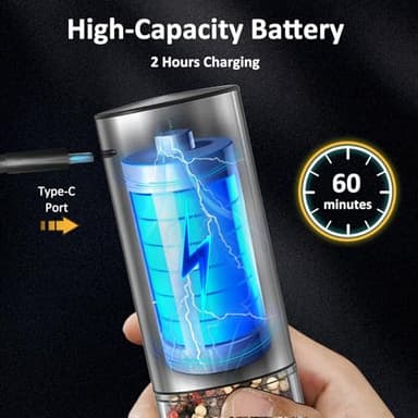 SAKAMOSH Electric Salt and Pepper Grinder Set Rechargeable, Auto One-handed Operation Pepper Mill with LED Light, EXT. Coarseness Adjustment, 2-Speed Control, Stainless Steel Salt Shakers (2 Pack) - Image 3