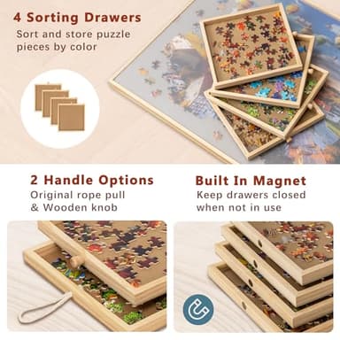 Becko US 1000-Pc Tilting Puzzle Board with 4 Drawers & Cover, Adjustable Jigsaw Puzzle Table with Built-in Easel/Stand, Portable Boards with Puzzles Storage for Adults, with Flannel Tabletop - Image 3