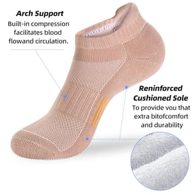 ATBITER Womens Ankle Socks 6 Pairs Cushioned Running Athletic No Show Socks With Tab - Image 3
