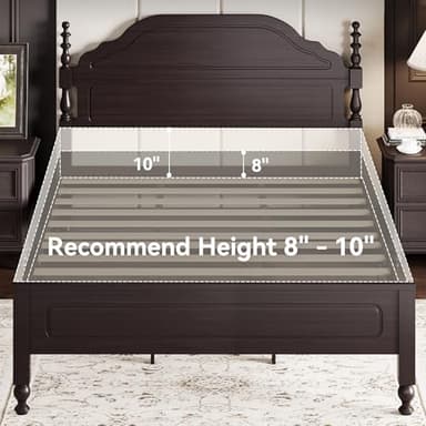 BedsPick Solid Wood Bed Frame Queen Size, Wooden Retro Style Queen Bed Frame with Headboard and Footboard, Heavy Duty Bed Frame with 12 Wood Slats Support,No Box Spring Needed,Noiseless, Dark Brown - Image 7