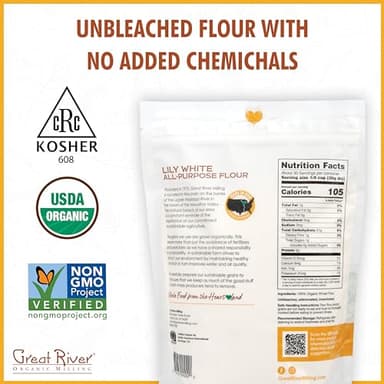Great River Organic Milling Lily White Organic All-Purpose Flour | Unbleached & Unbromated | Non-GMO, Kosher | Ideal for Bread, Cookies, Cakes, Pizza Dough & Everyday Baking | 2 Lb (Pack of 4) - Image 2
