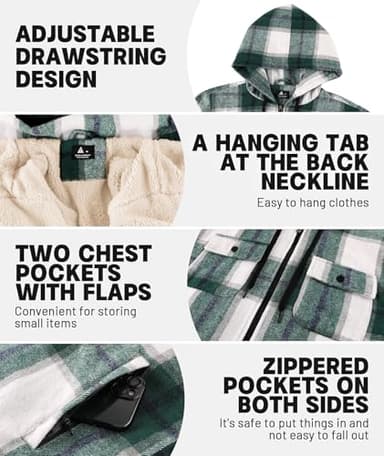 Dekomere Men's Thick Fleece Plaid Jacket Flannel Shirts Sherpa Lined Full Zip Up Hoodie Winter Coat with Pockets - Image 5
