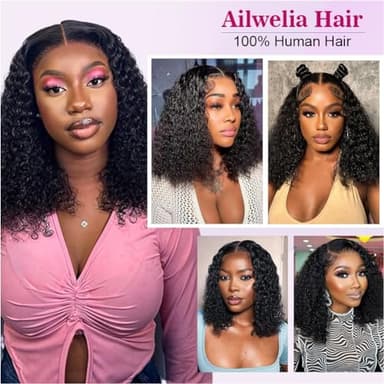 Ailwelia Curly Bob Wig Human Hair Deep Wave 200% Density 5x5 HD Lace Closure Wigs Human Hair Bob Wigs For Black Women Wear And Go Glueless Curly Wig Black Color 14 Inch - Image 7