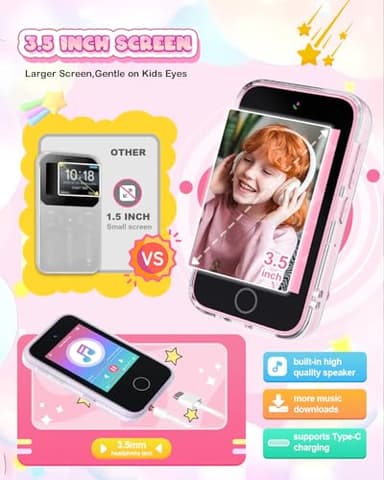 Kids Smart Phone for Girls, 3.5'' Touchscreen Kid Phones Toys for Girls 3 4 5 6 7 8 Years Old, Christmas Birthday Gift for Ages 3-8, Toddler Phone with Dual Camera, Music Player, Game, Habit Tracker - Image 6