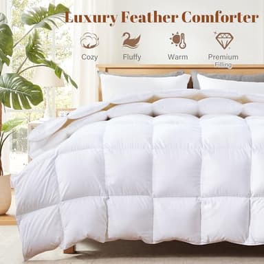 Cosybay Queen Size Feather Down Fiber Comforter - Ultra Fluffy 100% Cotton Duvet Insert, All Season Hotel Luxury Bedding with Corner Tabs, 90"x90" White - Image 2