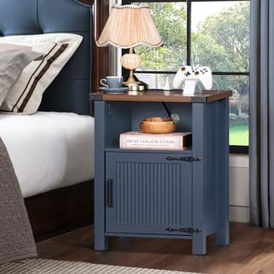 Joaxswe Night Stand Set of 2, 18 Inch Farmhouse Nightstand with with Charging Station and USB Port, Rustic Couch End Table with Magnetic Door, Wood Bed Side Tables for Bedroom, Home, Navy Blue - Image 6