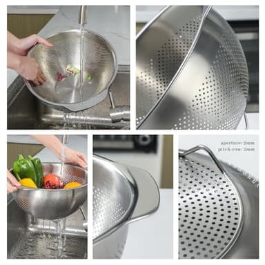 18/8 Stainless Steel Microwell Colander, 5QT Large Capacity with Handle Kitchen Food Strainer Basket for Washing Vegetables, Fruits, Rice, and Pasta (primary colour, 5QT) - Image 6
