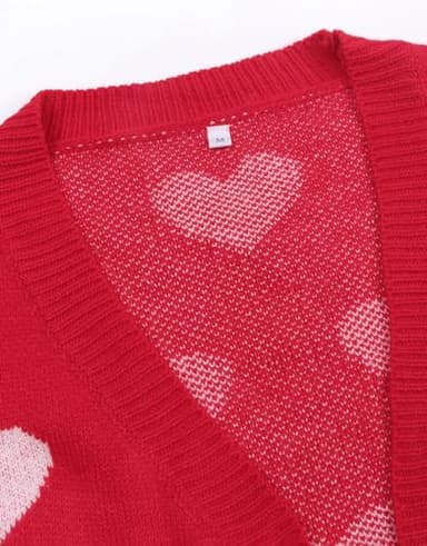 Alsol Lamesa Women's Long Sleeve Cute Cardigan Sweaters V Neck Open Front Ribbed Knit Heart Sweater Coat - Image 3
