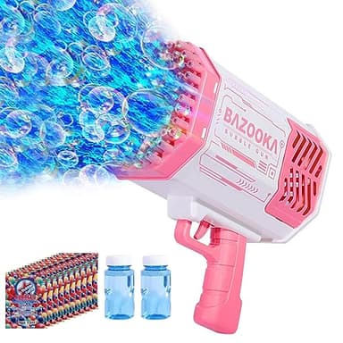 Bubble Machine Gun, 69 Holes Bubble Gun with Lights, Pink Outdoor Summer Beach Kids Bubbles Toys Birthday Wedding Party Halloween Fun for Girls Boys - Image 1