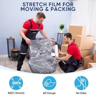 TICONN Stretch Wrap Stretch Film Roll, 1000ft Industrial Strength 15 inch Wide Clear Plastic Wrap with Handles for Pallet Wrapping Shipping Moving - Image 6