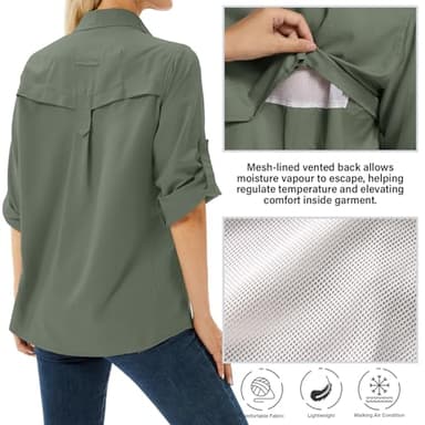 Women's UPF 50+ Long Sleeve UV Sun Protection Shirts, Fishing Hiking Travel Shirt,Breathable and Fast Dry(5071,Mountain Green,M) - Image 2