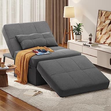 Aiho Sleeper Chair Bed 4 in 1 Sofa Bed, Assembly-Free Folding Ottoman with Adjustable Backrest and Pillow, Modern Breathable Linen Convertible Chair for Living Room Apartment Office, Dark Grey - Image 1