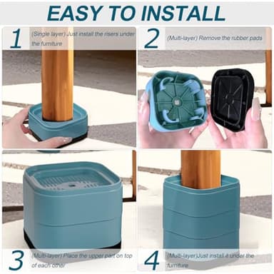 Kvoike 12 Pack Furniture Risers, Adjustable Bed Risers Heavy Duty Stackable Bed Raisers for Table Desk Couch Chair Sofa Cabinet Bed Legs Lift Height 1" - Image 7