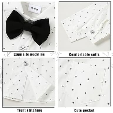 ZOEREA Toddler Boy Suit Formal Wedding Outfits Gentleman Clothes Long Sleeve Shirt + Suspender Pants + Bowtie Black 4-5T - Image 4