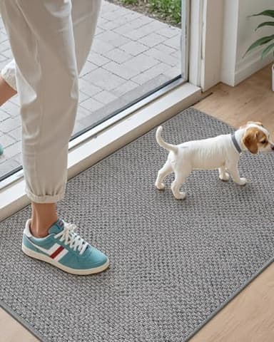 DEXI Door Mat Inside Entrance 32x48, Ultra Non Slip Rubber Backed Dirt Trapper, Low Profile Thin Welcome Doormat, Absorbent Easy Clean Entry Mats for Entryway, Patio, Grey - Image 8