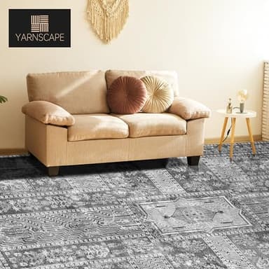 YARNSCAPE Vintage 9' x 12' Washable Area Rug - Stylish Indoor Rug for Living, Dining or Bedroom - Lightweight Carpet with Non-Slip Backing - Foldable for Easy Placement and Maintenance - Grey - Image 3