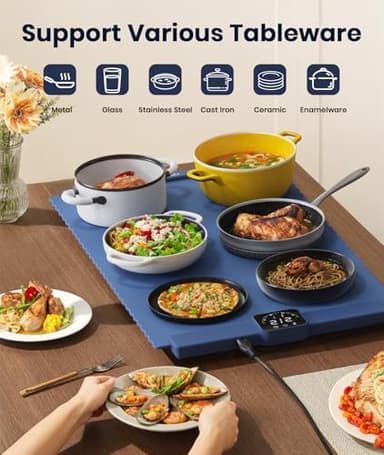 Relixcozy Food Warming Mat for Food, Electric Warming Tray with 5 Temp-Settings to Keep Food Warm at Party, Foldable Heating Pad for Food – Easy Storage, Silicone Food Warming Pad, Easy to Clean - Image 5