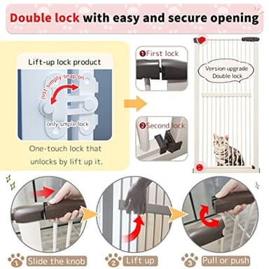 Lumizone Extra Tall Cat Gate 61.02" High Pressure Mounted Extra Wide 26.38"-30.11" (17Sizes) 1.37" Gap No Drilling Auto-Close Tall Pet Gate for Dogs (Cream, 26.38"-30.11"/67-76cm) - Image 8