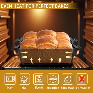 AILITOR Cast Iron Loaf Pan with Lid 9x5 Inch - Bread Baking Pans for Homemade Bread, 2 Piece Set - Image 4