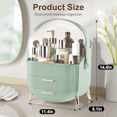 Make up Organizers and Storage, Makeup Organizer for Vanity, Cosmetics Skincare Organizers with Lid and Drawers, Cosmetic Display Cases for Countertop, Bathroom, Ideal Gifts for Women(Light Green) - Image 2