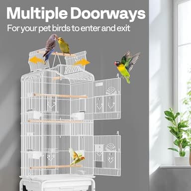 VIVOHOME 64 Inch Bird Cage with Play Top and Rolling Stand for Parrots Conures Lovebird Cockatiel Parakeets White - Image 4