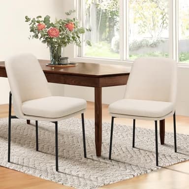 COLAMY Modern Dining Chairs Set of 2, Fabric Upholstered Dining Room Chairs Dinner Chair Stylish Kitchen Chairs with Curved Back and Metal Legs, Beige - Image 1