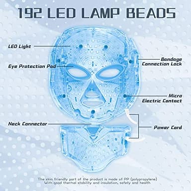 HXDZFX LED FACIAL LIGHT THERAPY MASK-Led Face Mask Light Therapy, 7 Led Light Therapy Facial Skin Care Mask - Blue & Red Light for Acne Photon Mask - Skin Care Mask for Face and Neck.White - Image 6