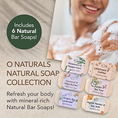 O NATURALS 100% Natural Bar Soap - Gift Set - Organic Ingredients & Essential Oils - Spa Gifts for Women & Men, Body Wash & Face Soap - 6PC Natural Collection - Image 2