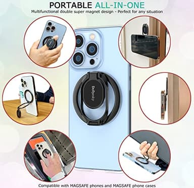 Doflyesky Magnetic Phone Ring Holder for iPhone, Double Adjustable Gym Phone Grip Holder and Stand Removable for Magsafe Case, iPhone 16 15 Pro Max Plus SE, Compatible with Magnetic Car Mount - Image 7